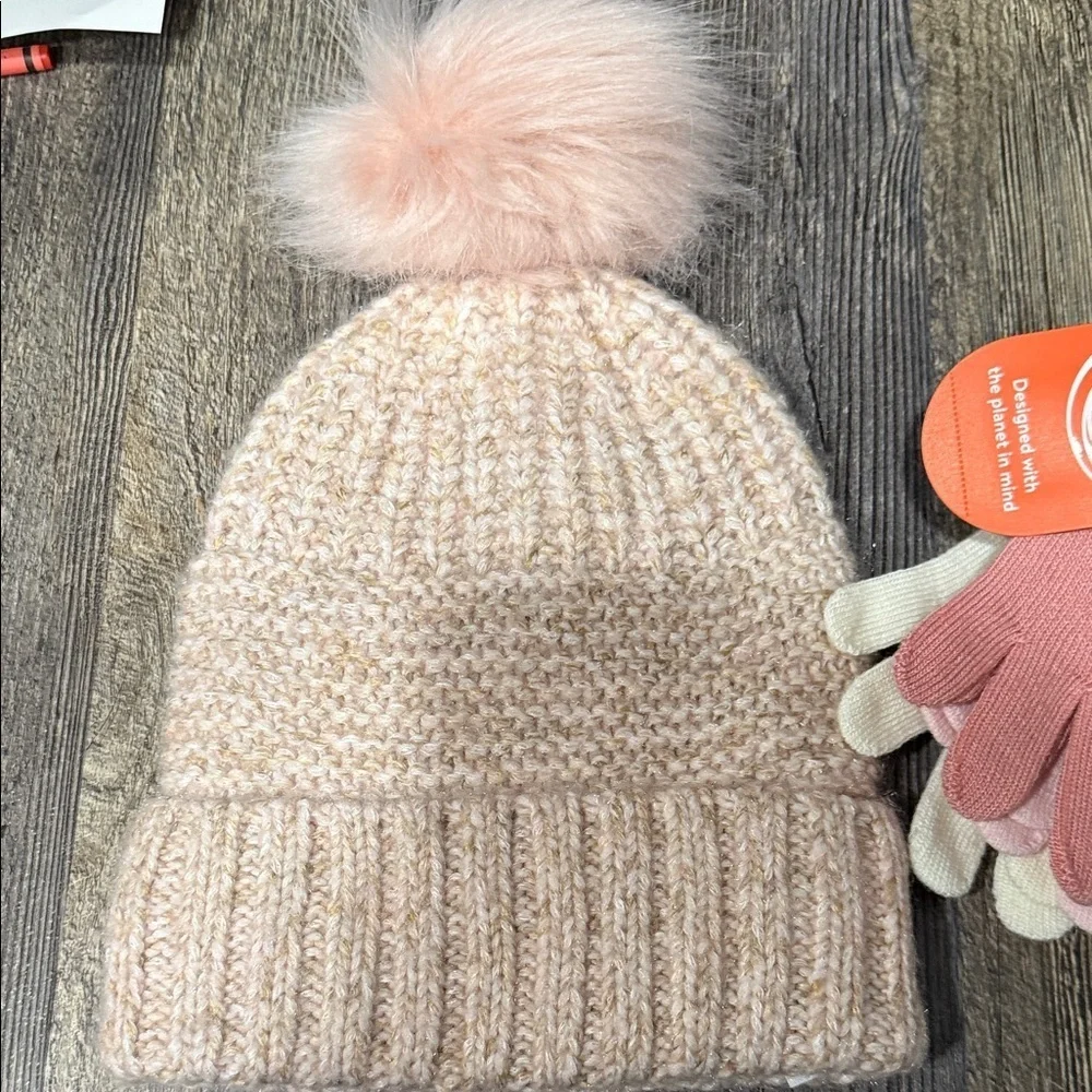 Wonder Nation Blush Knit Hat and Gloves Set